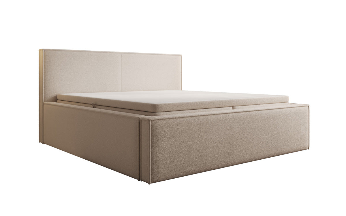 Designer gestoffeerd bed Nora in Teddystof Bouclé met opbergruimte incl. matrassen