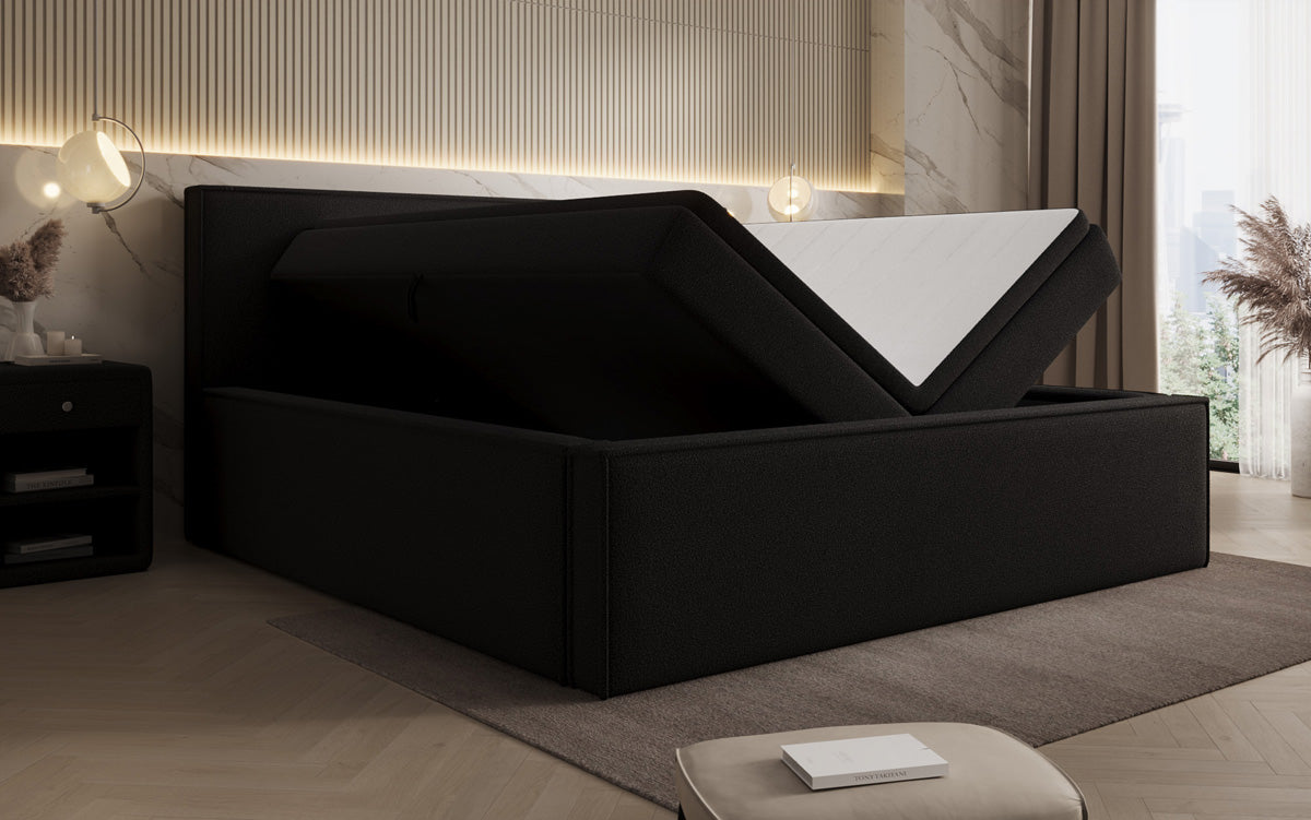 Designer gestoffeerd bed Nora in Teddystof Bouclé met opbergruimte incl. matrassen