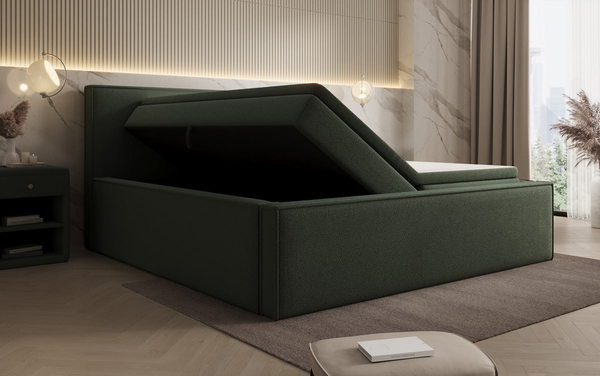 Designer gestoffeerd bed Nora in Teddystof Bouclé met opbergruimte incl. matrassen