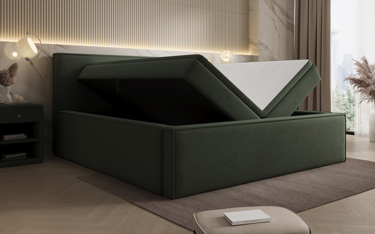 Designer gestoffeerd bed Nora in Teddystof Bouclé met opbergruimte incl. matrassen