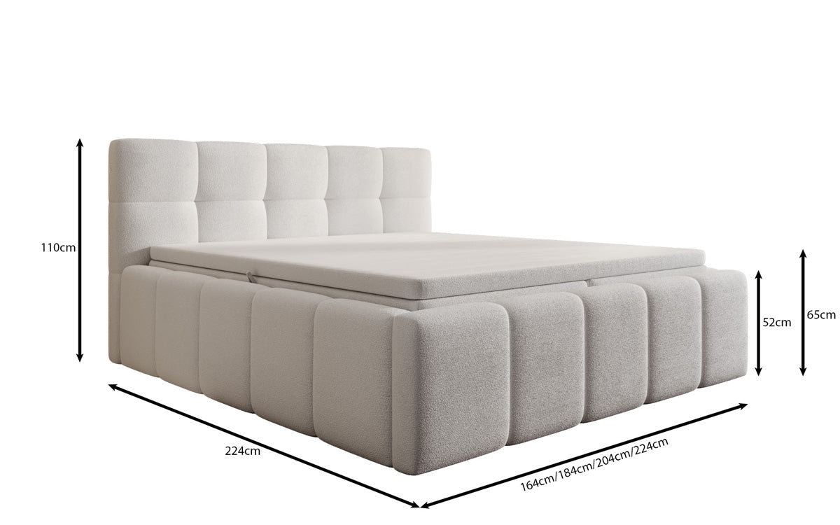 Designer gestoffeerd bed Romy in Teddystof Bouclé met opbergruimte incl. matrassen
