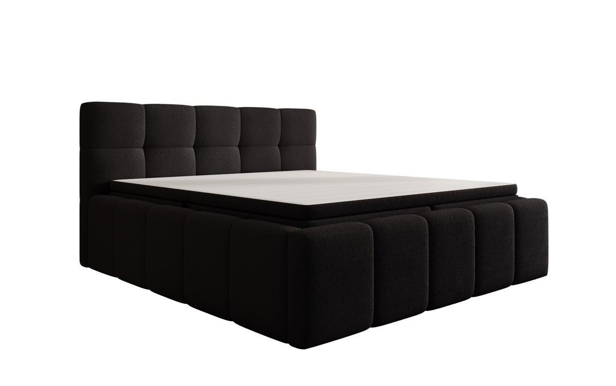 Designer gestoffeerd bed Romy in Teddystof Bouclé met opbergruimte incl. matrassen
