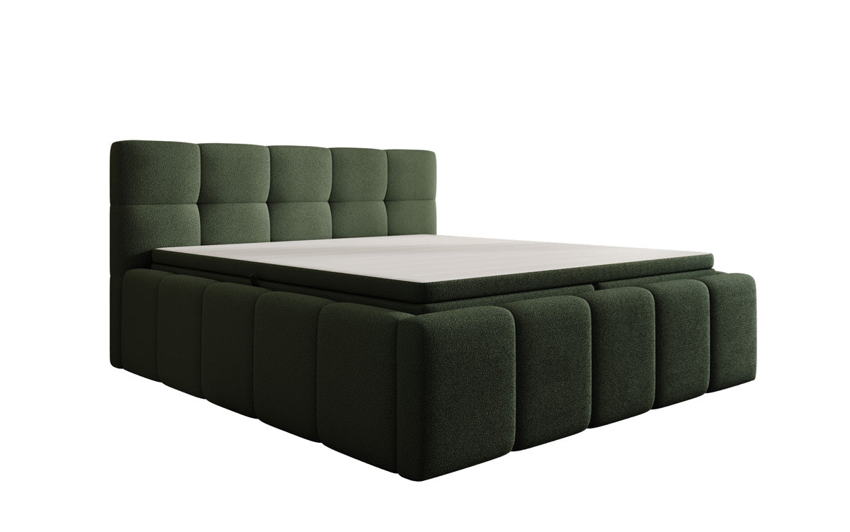 Designer gestoffeerd bed Romy in Teddystof Bouclé met opbergruimte incl. matrassen