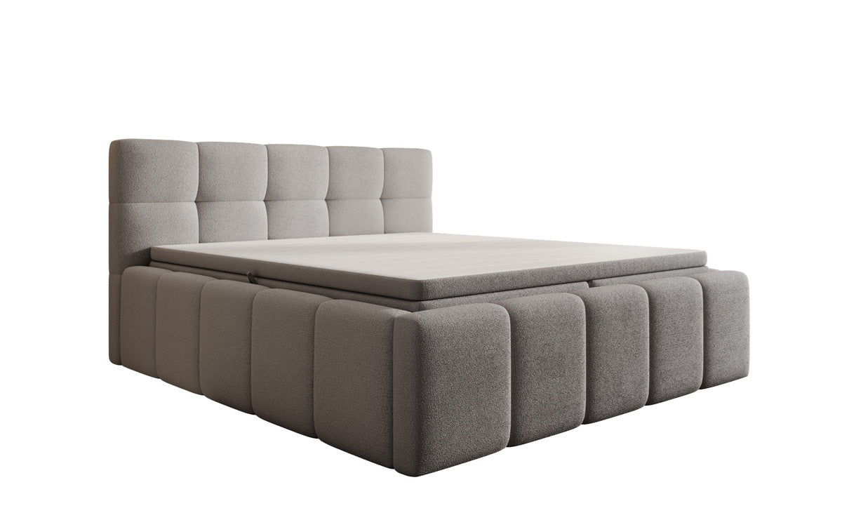 Designer gestoffeerd bed Romy in Teddystof Bouclé met opbergruimte incl. matrassen