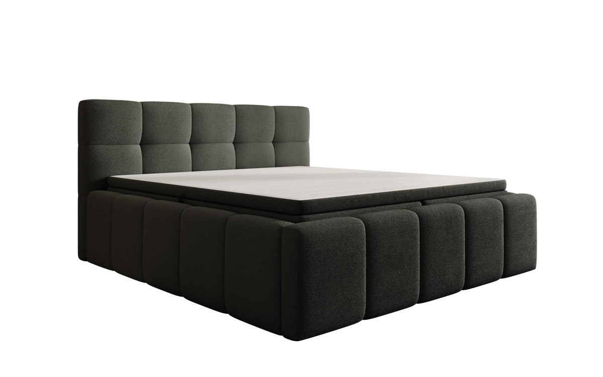 Designer gestoffeerd bed Romy in Teddystof Bouclé met opbergruimte incl. matrassen