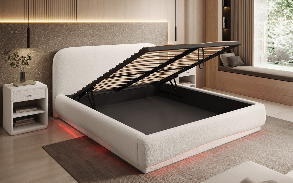 Designer gestoffeerd bed Magic incl. RGB en opbergruimte