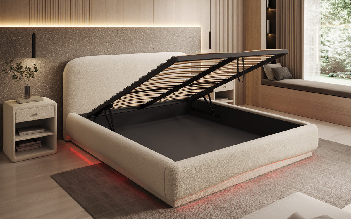 Designer gestoffeerd bed Magic incl. RGB en opbergruimte