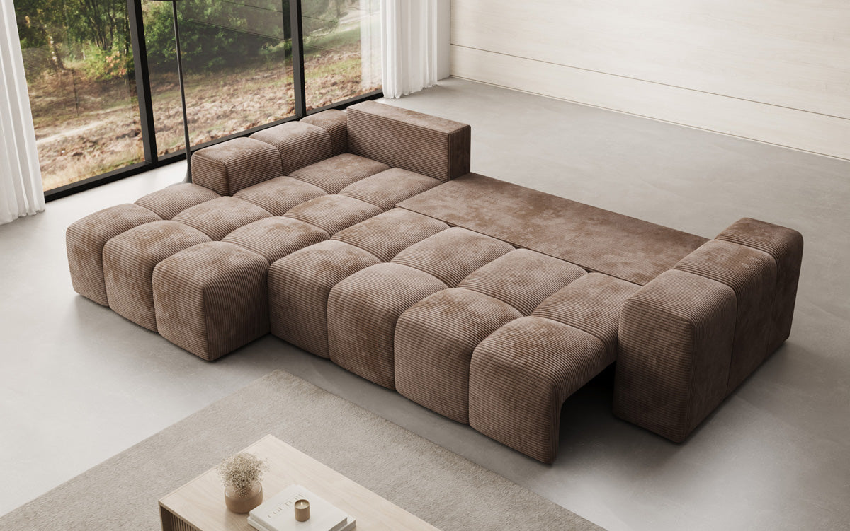 Designbank Aila met slaap- en klapfunctie in Ribstof