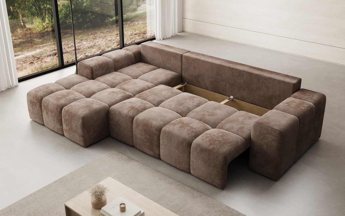 Designbank Aila met slaap- en klapfunctie in Ribstof