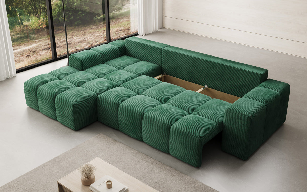 Designbank Aila met slaap- en klapfunctie in Ribstof