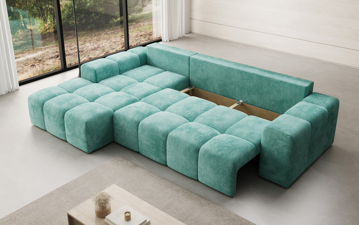 Designbank Aila met slaap- en klapfunctie in Ribstof