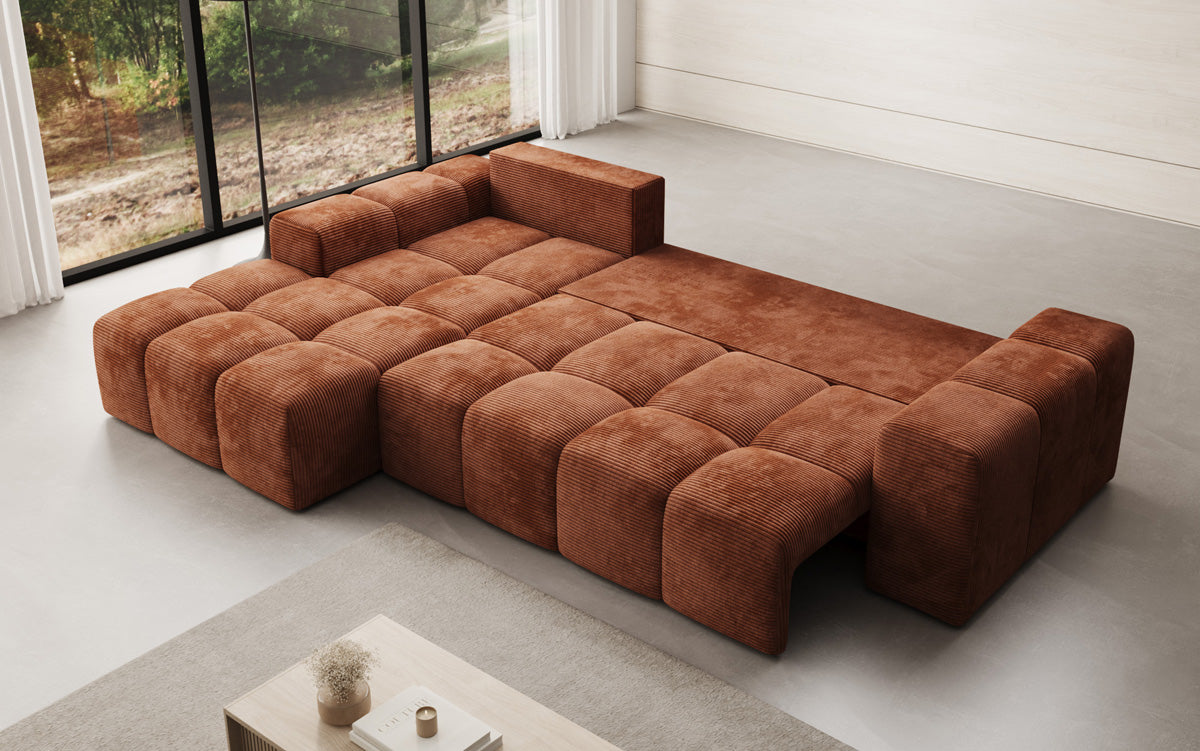 Designbank Aila met slaap- en klapfunctie in Ribstof