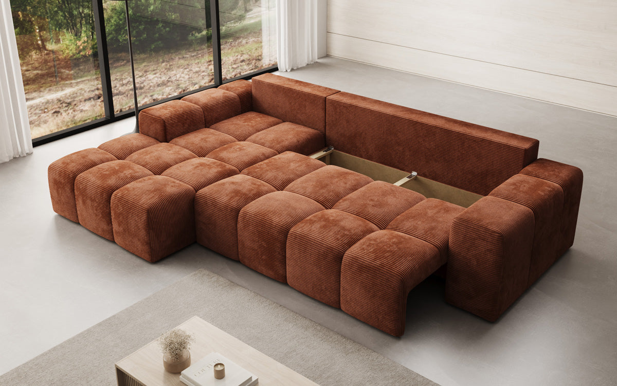 Designbank Aila met slaap- en klapfunctie in Ribstof