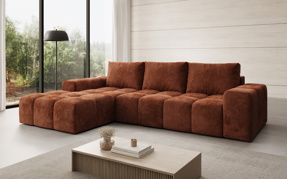 Designbank Aila met slaap- en klapfunctie in Ribstof
