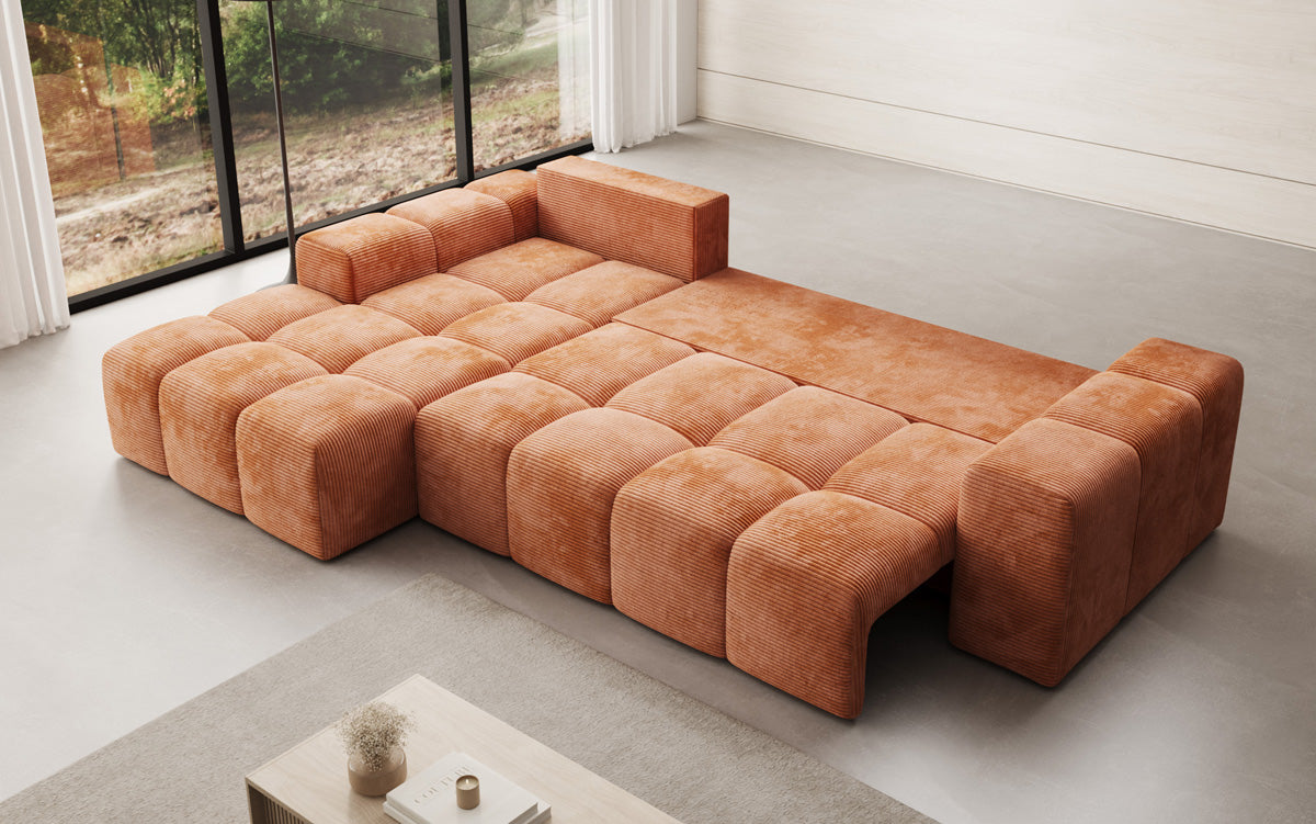Designbank Aila met slaap- en klapfunctie in Ribstof