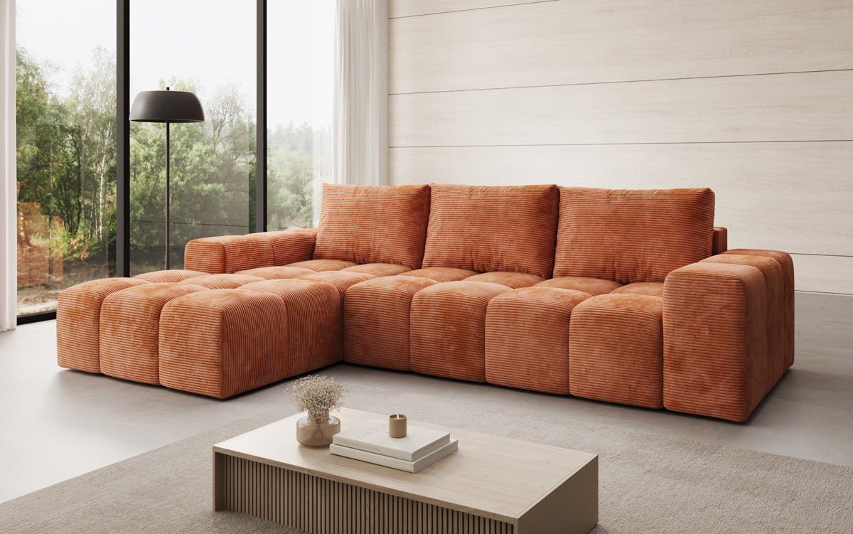 Designbank Aila met slaap- en klapfunctie in Ribstof