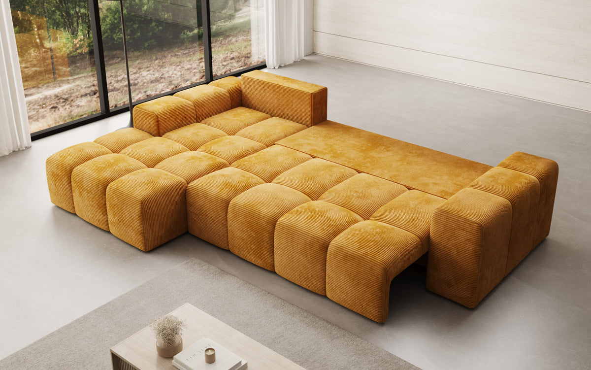 Designbank Aila met slaap- en klapfunctie in Ribstof