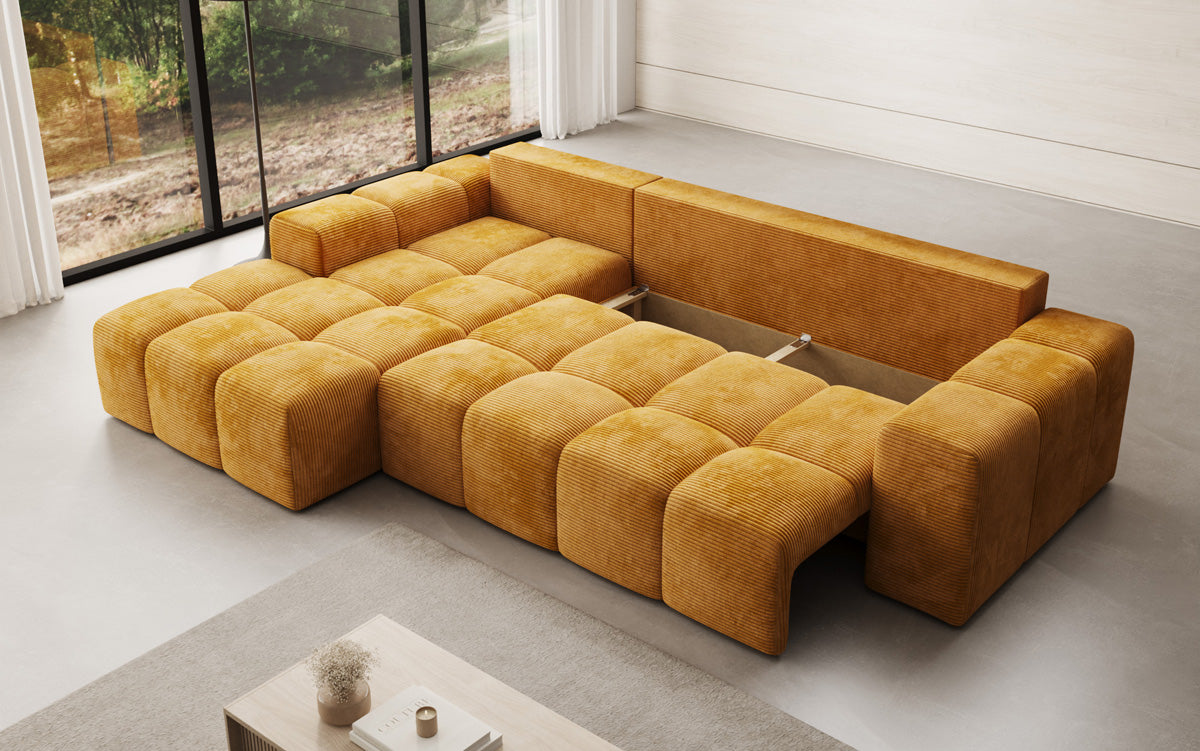 Designbank Aila met slaap- en klapfunctie in Ribstof