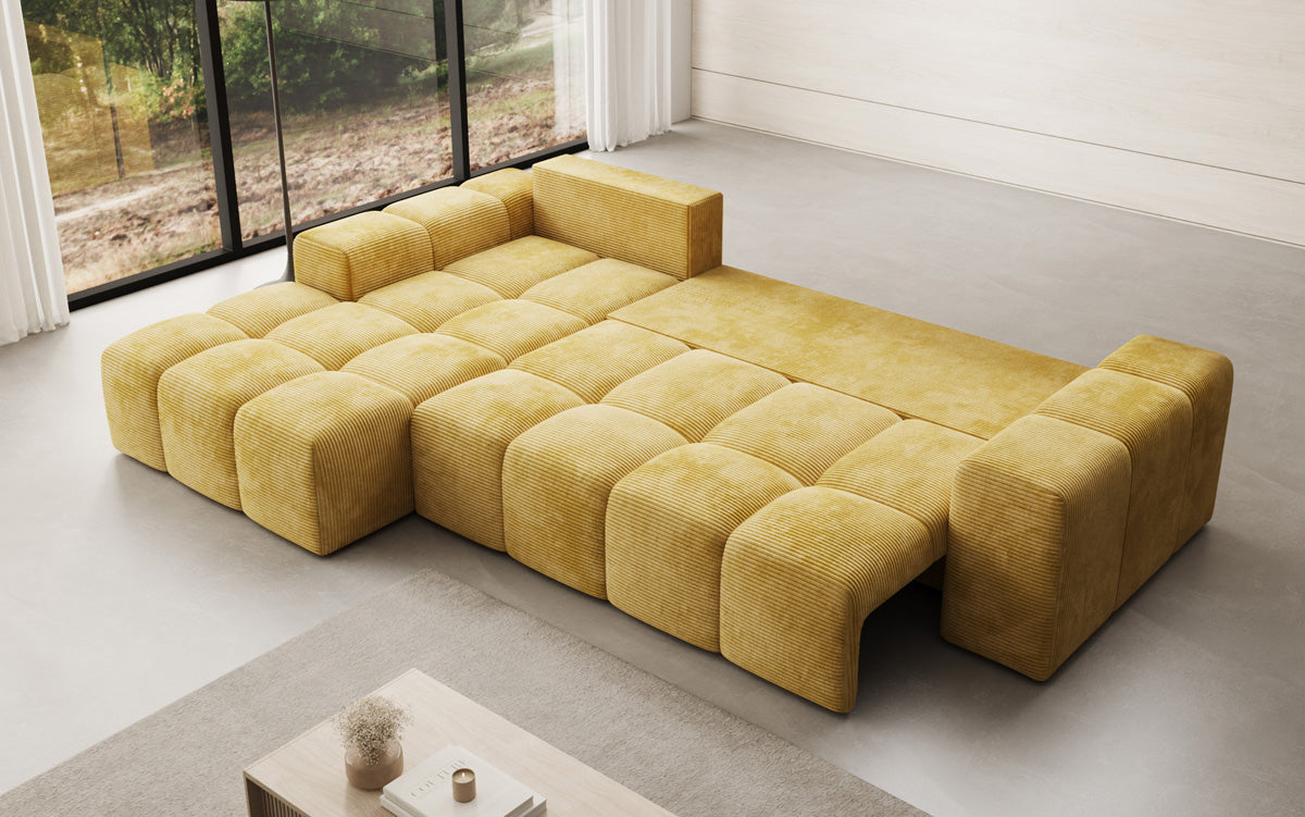 Designbank Aila met slaap- en klapfunctie in Ribstof