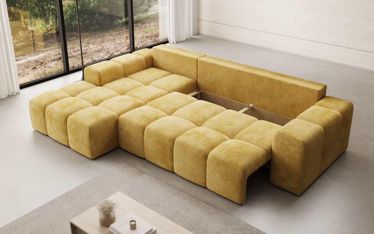 Designbank Aila met slaap- en klapfunctie in Ribstof
