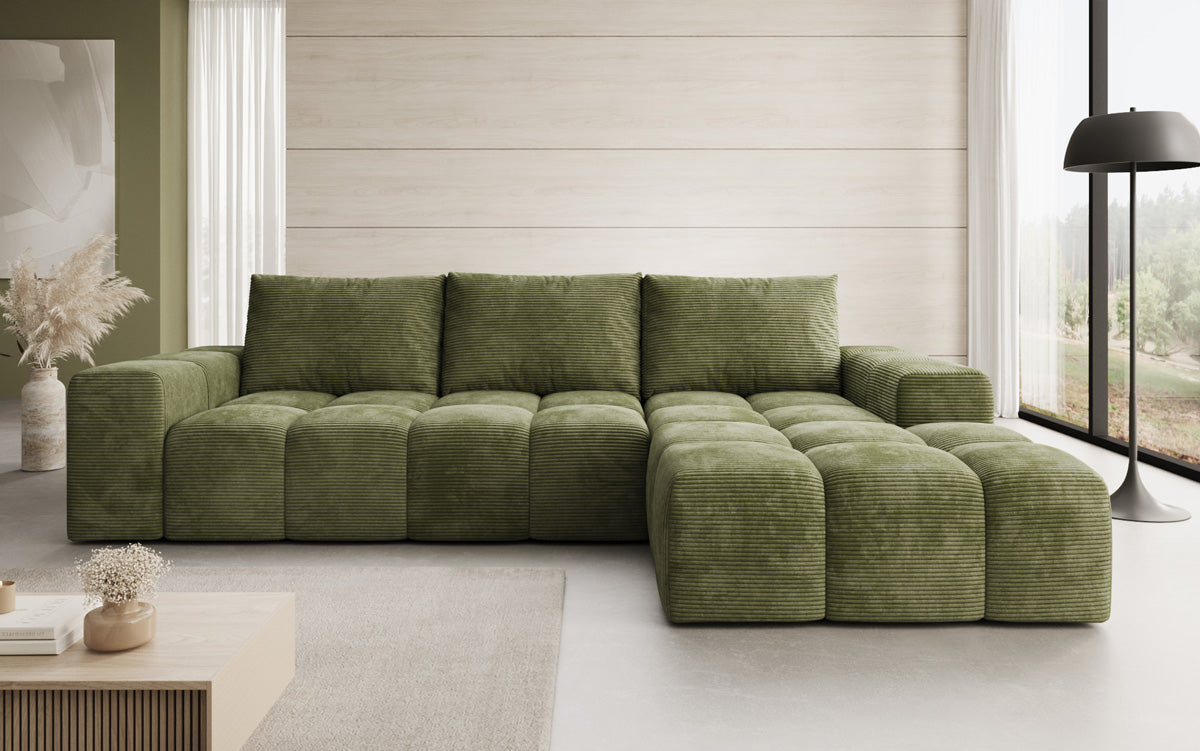 Designbank Aila met slaap- en klapfunctie in Ribstof