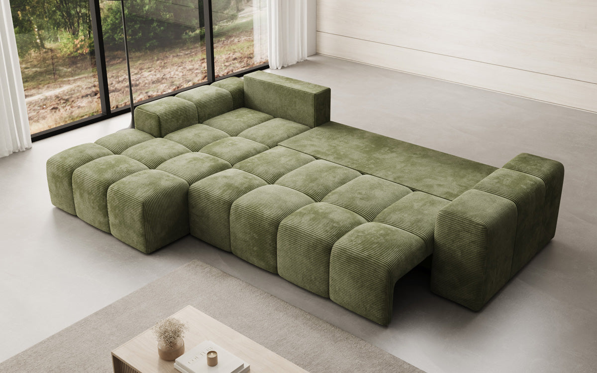 Designbank Aila met slaap- en klapfunctie in Ribstof