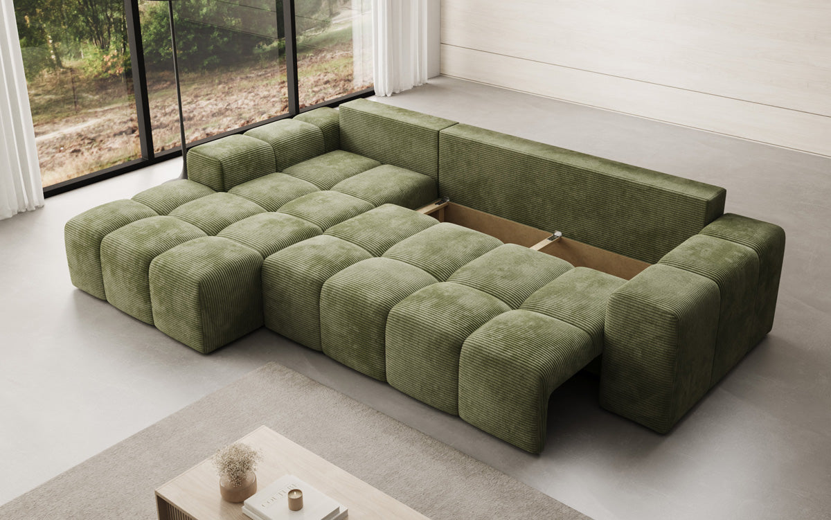 Designbank Aila met slaap- en klapfunctie in Ribstof