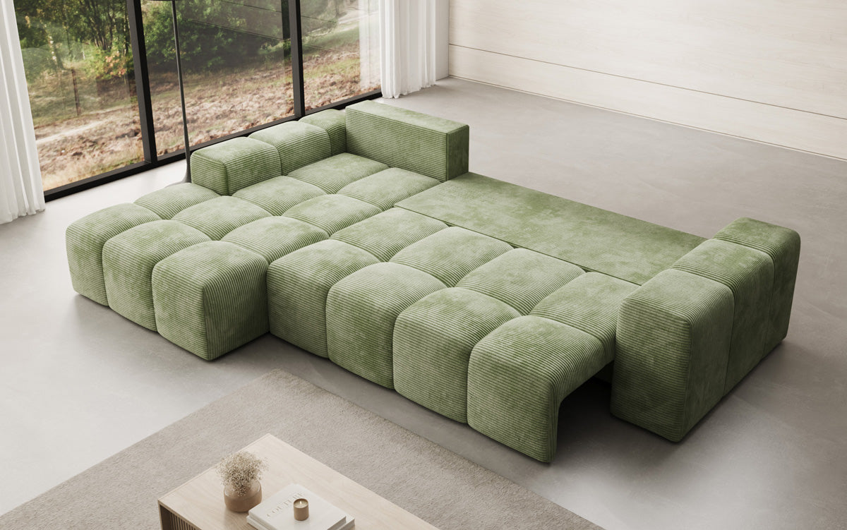Designbank Aila met slaap- en klapfunctie in Ribstof