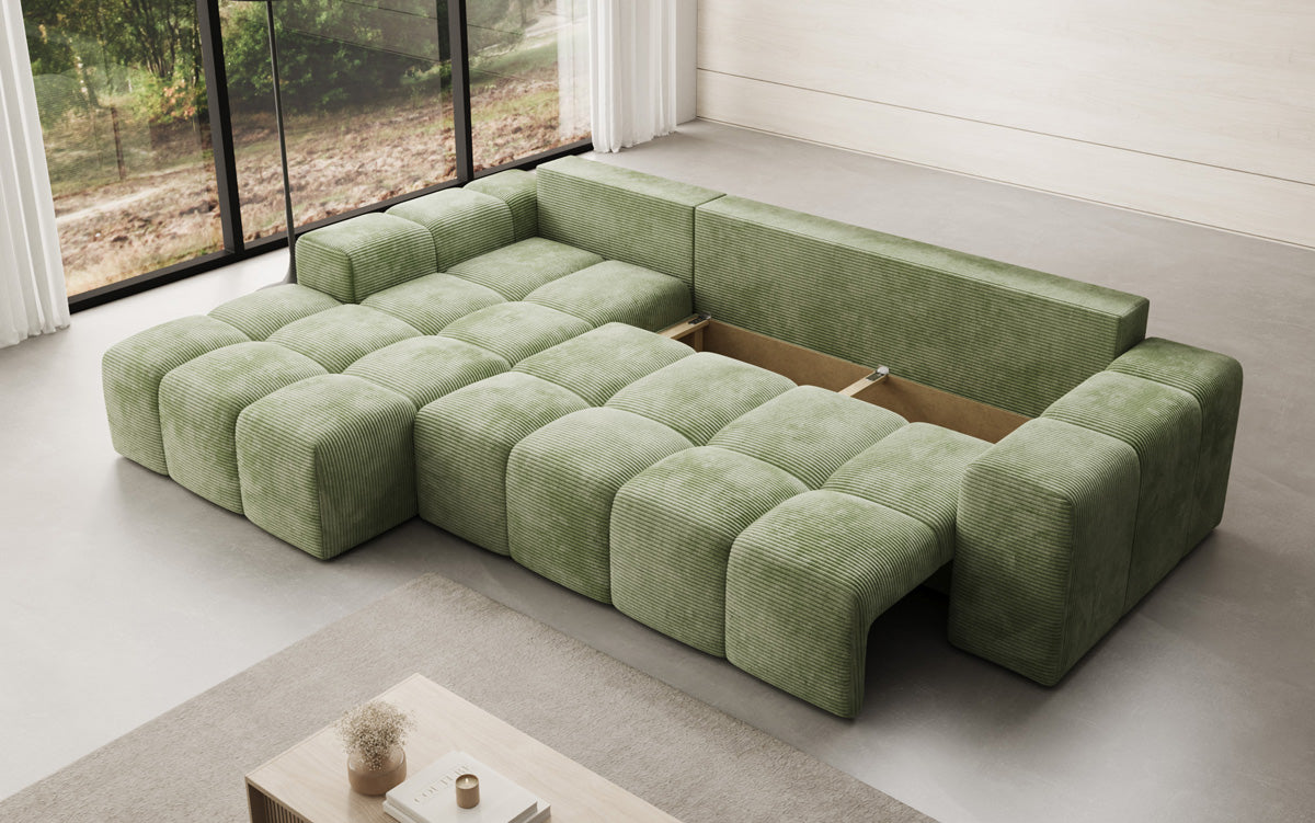 Designbank Aila met slaap- en klapfunctie in Ribstof
