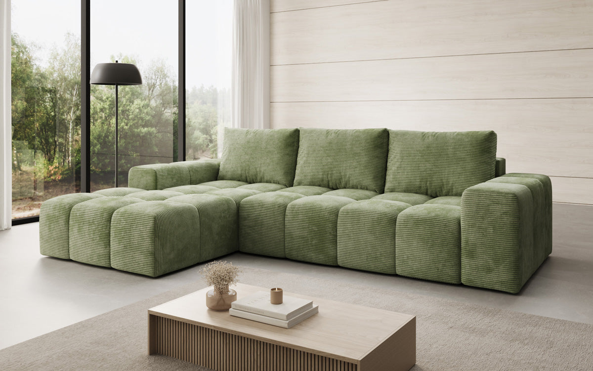 Designbank Aila met slaap- en klapfunctie in Ribstof