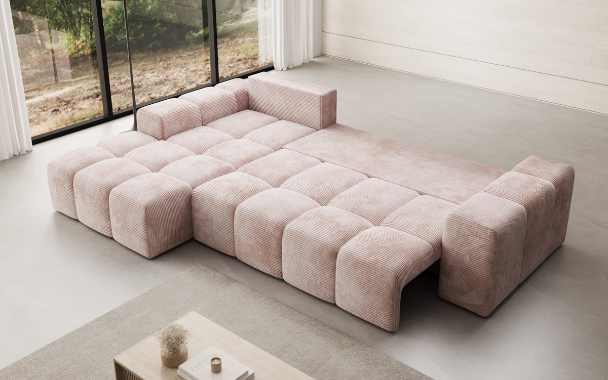 Designbank Aila met slaap- en klapfunctie in Ribstof
