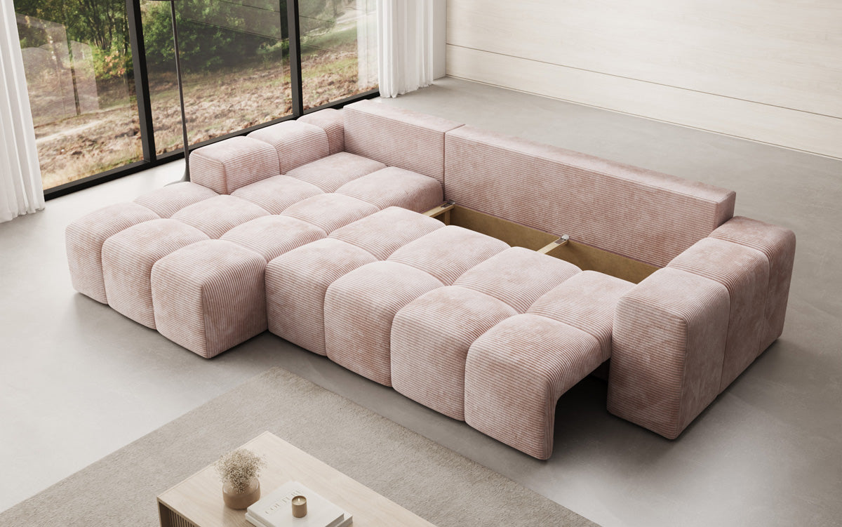 Designbank Aila met slaap- en klapfunctie in Ribstof