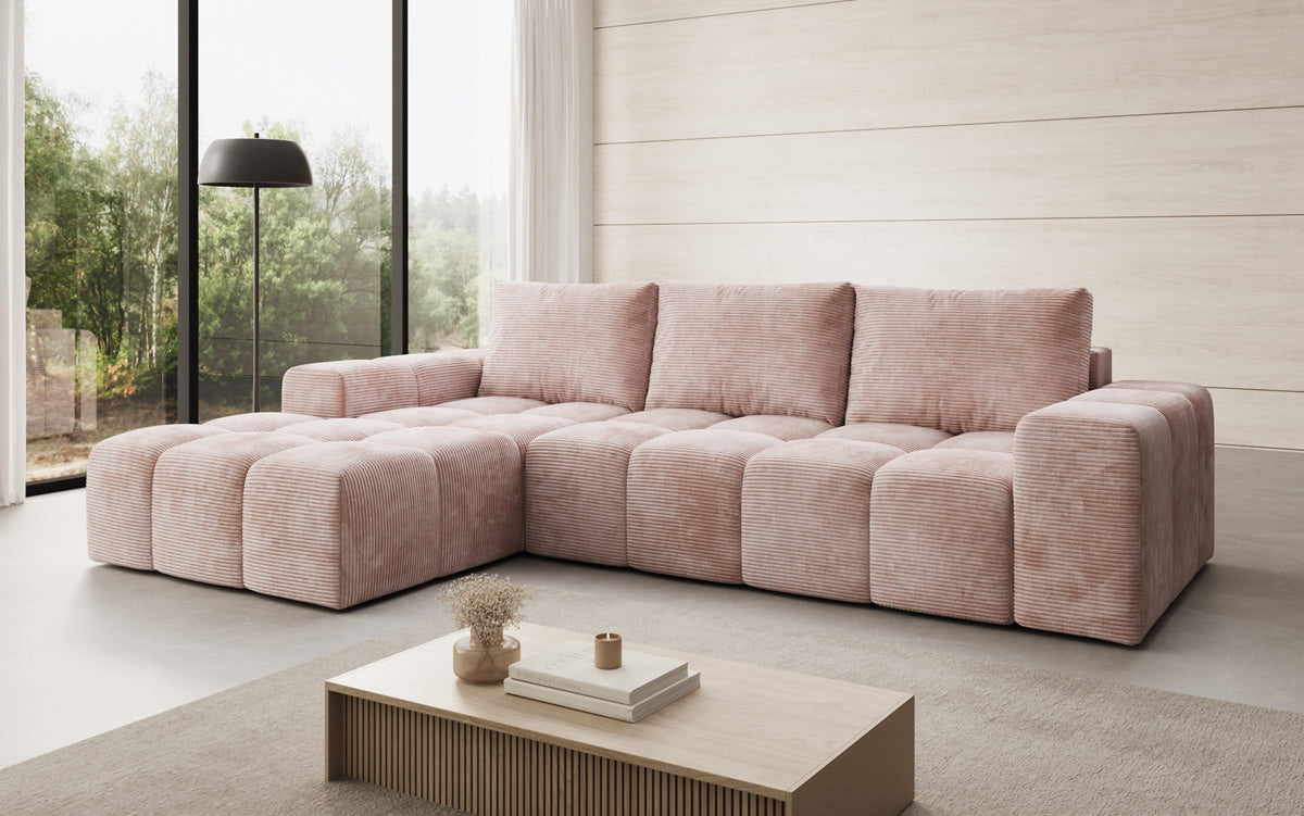 Designbank Aila met slaap- en klapfunctie in Ribstof