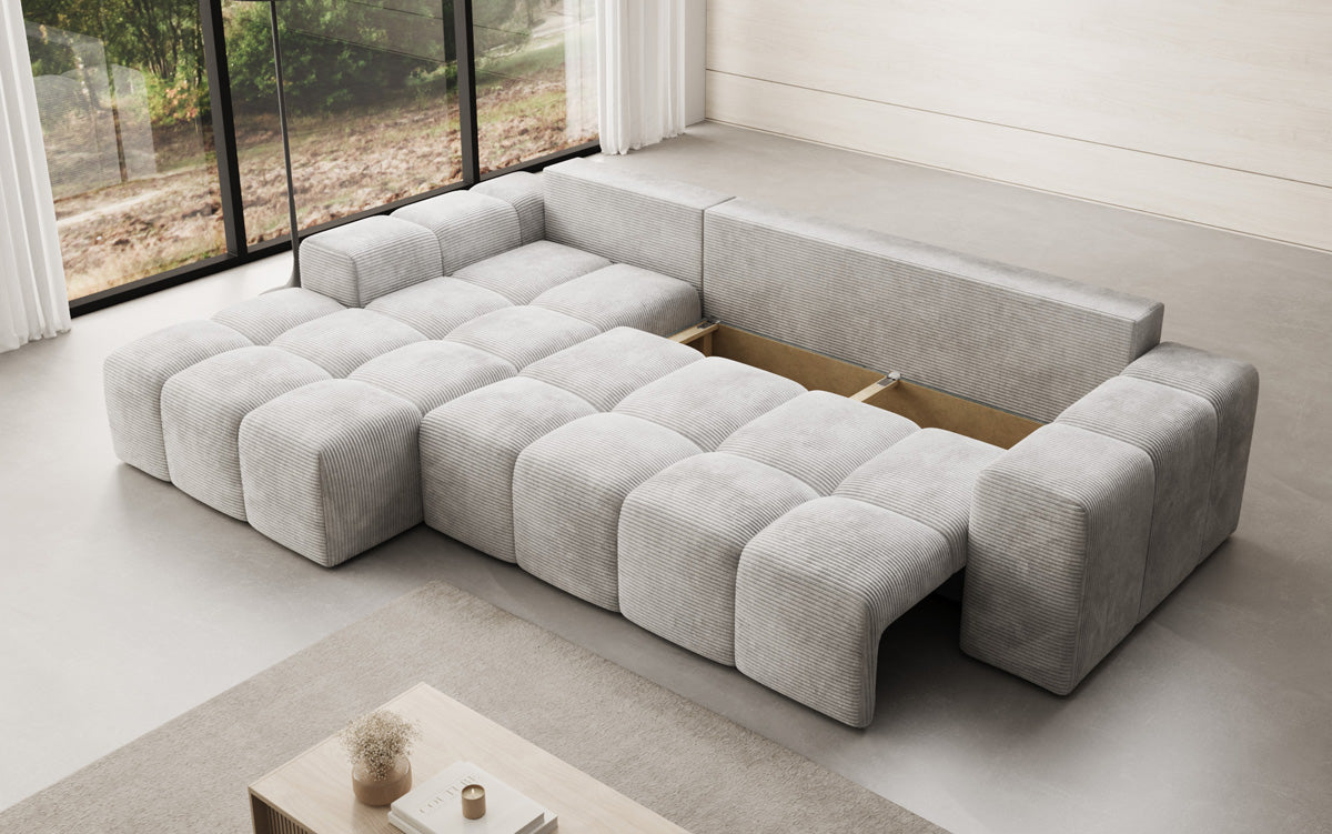 Designbank Aila met slaap- en klapfunctie in Ribstof