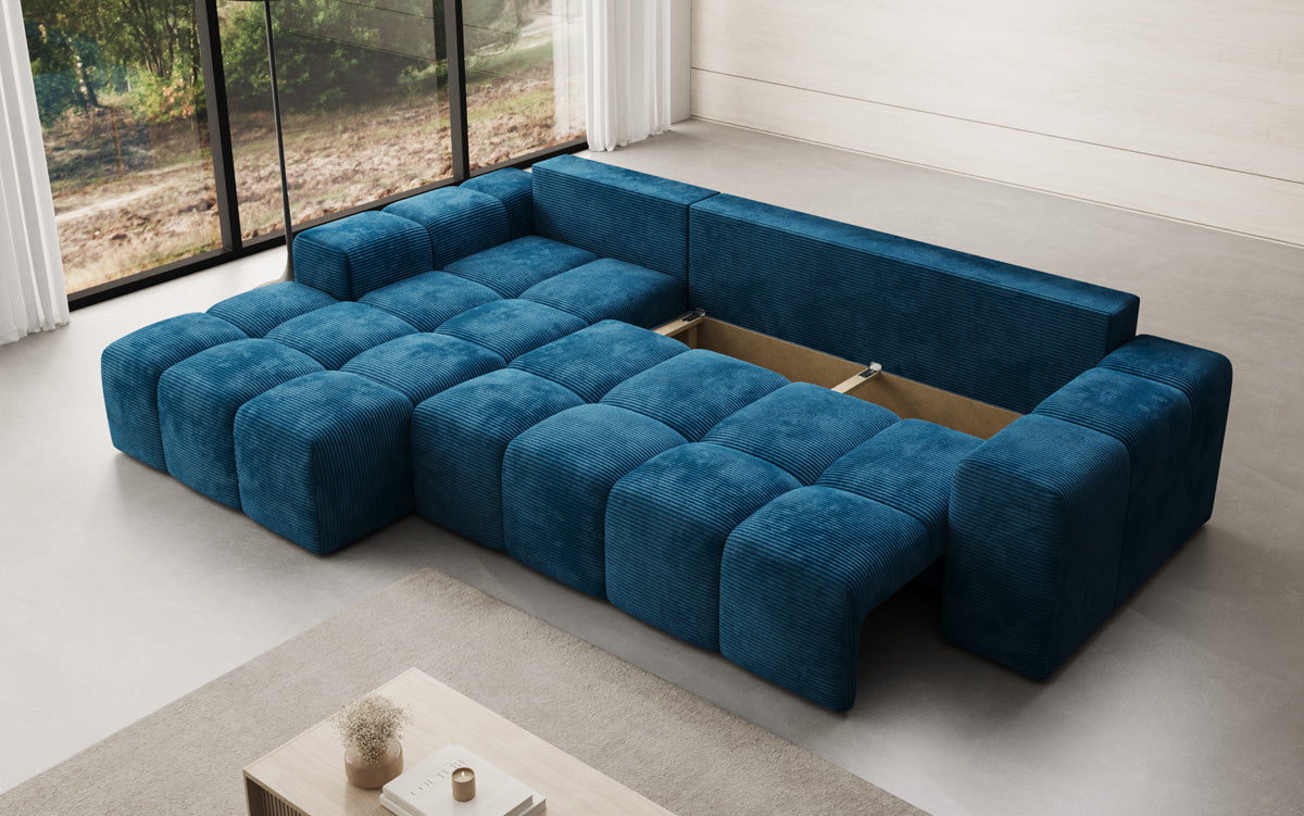 Designbank Aila met slaap- en klapfunctie in Ribstof
