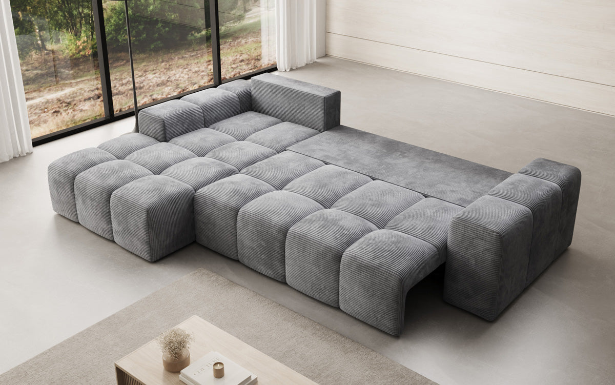 Designbank Aila met slaap- en klapfunctie in Ribstof