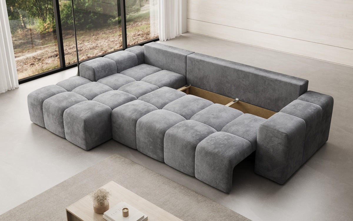 Designbank Aila met slaap- en klapfunctie in Ribstof