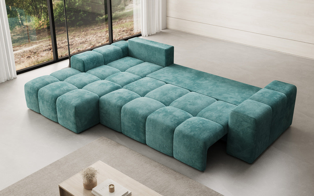 Designbank Aila met slaap- en klapfunctie in Ribstof