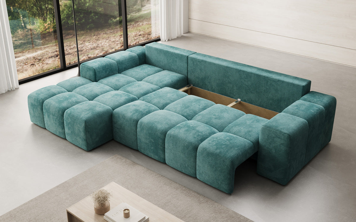 Designbank Aila met slaap- en klapfunctie in Ribstof