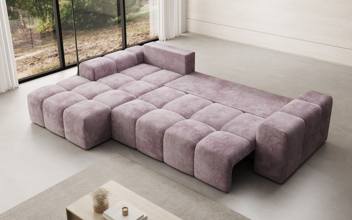 Designbank Aila met slaap- en klapfunctie in Ribstof