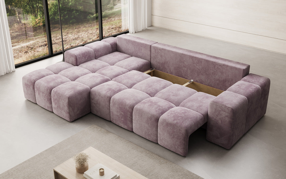 Designbank Aila met slaap- en klapfunctie in Ribstof