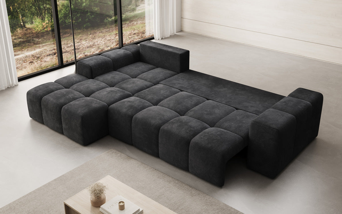 Designbank Aila met slaap- en klapfunctie in Ribstof