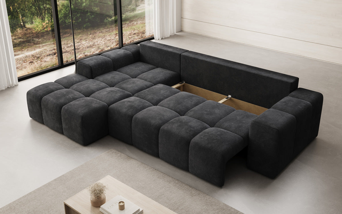 Designbank Aila met slaap- en klapfunctie in Ribstof