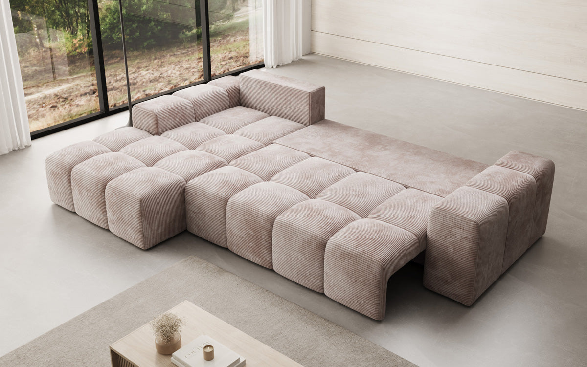 Designbank Aila met slaap- en klapfunctie in Ribstof