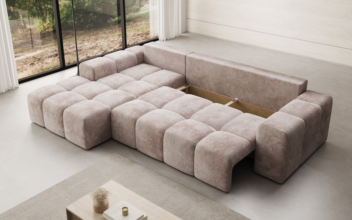 Designbank Aila met slaap- en klapfunctie in Ribstof