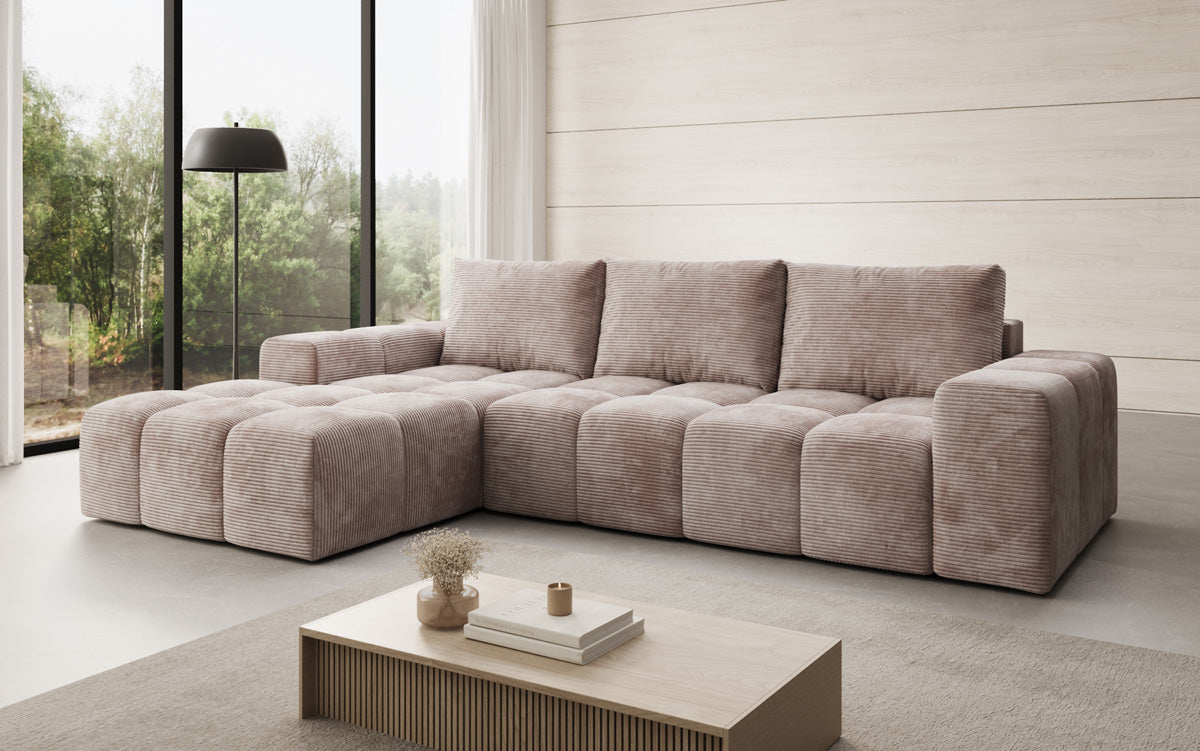Designbank Aila met slaap- en klapfunctie in Ribstof