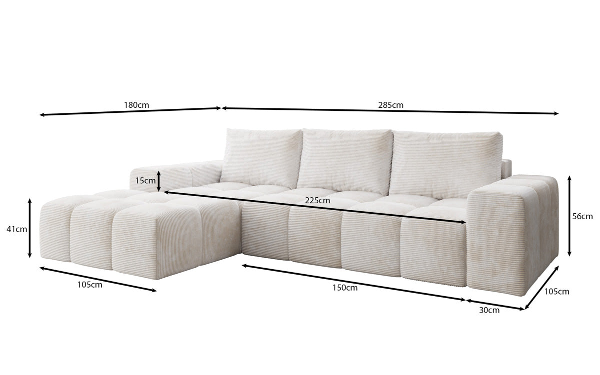 Designbank Aila met slaap- en klapfunctie in Ribstof
