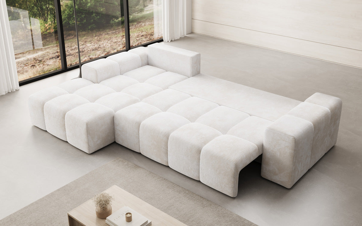 Designbank Aila met slaap- en klapfunctie in Ribstof