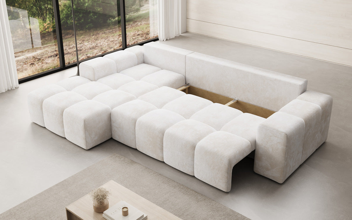 Designbank Aila met slaap- en klapfunctie in Ribstof