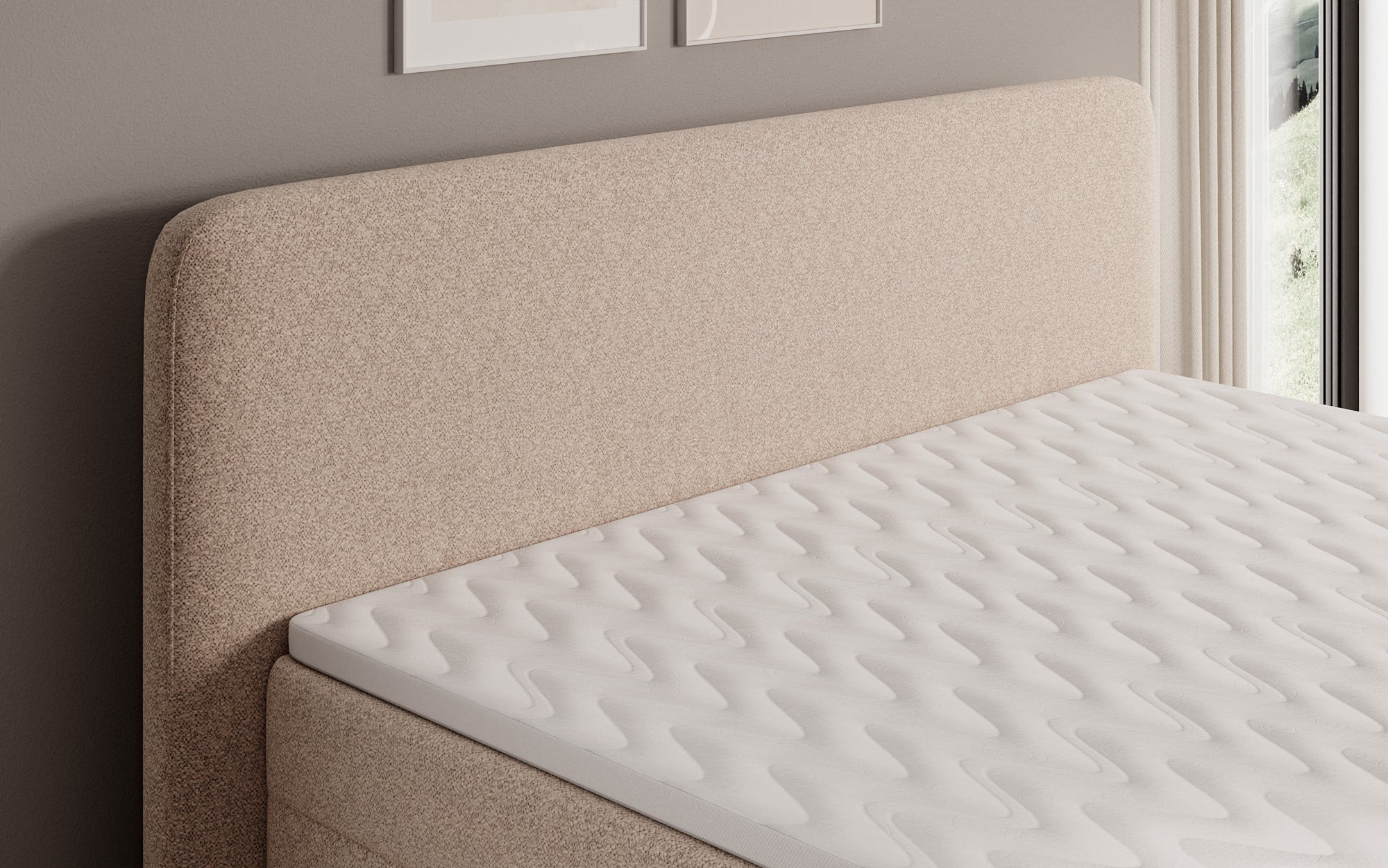 Boxspringbed Nea in structuurstof met opbergruimte